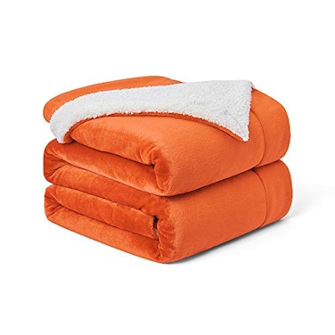 Walensee Sherpa Fleece Blanket Throw Size 50x60 Orange Plush Throw Fuzzy Super Soft Reversible Microfiber Flannel Blankets for Couch Bed Sofa Ultra Luxurious Warm and Cozy for All Seasons