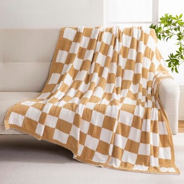 YIRUIO Checkered Knit Throw Blanket Ultra Soft Microfiber ReversibleFluffy Fuzzy Cozy Throw for BedSofa Couch Home Decor