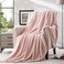 Bertte Plush Throw Super Soft Fuzzy Warm Blanket 330 GSM Lightweight Fluffy Cozy Luxury Decorative Stripe Blanket for Bed Couch 50x 60 Pink