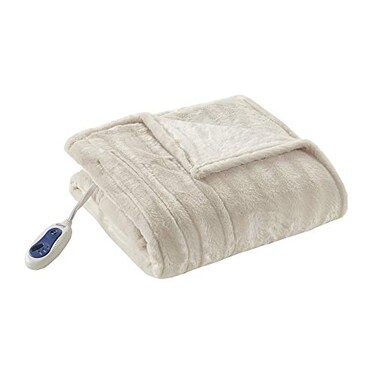 Beautyrest Duke Blanket Luxury Oversize Electric Throw Premium Soft Cozy Brushed Long Faux Fur for Bed Couch with 3 Heat Setting Controller Auto ShutOff Function Champagne 50 in x 70 in
