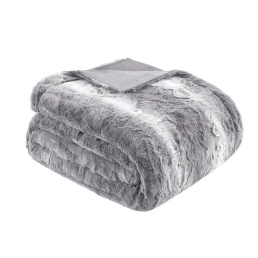 Madison Park Zuri Soft Plush Luxury Oversized Faux Fur Throw Animal Stripes Design Faux Mink On The Reverse Modern All Seasons Blanket for Bed Sofa Couch Office Grey 60x70