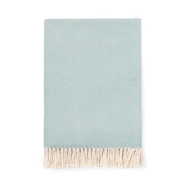 Sferra Celine Herringbone 100 Cotton Throw Blanket Aqua