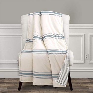Lush Decor Farmhouse Stripe Reversible Throw Single 50 W x 60 L Blue Blue Throw Blanket For Bed Soft Blanket Couch Throw Rustic Farmhouse Decor