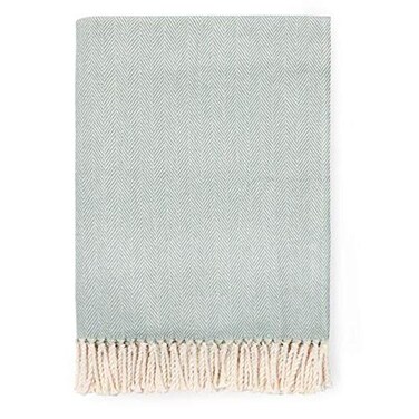 Sferra Celine Herringbone 100 Cotton Throw Blanket Slate Blue