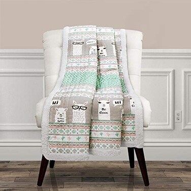 Lush Decor Llama Stripe Fuzzy Reversible Sherpa Throw Blanket 60 x 50 Pink Turquoise