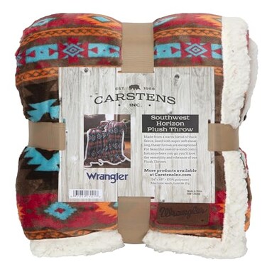Carstens Inc Wrangler Southwest Horizon Rustic Sherpa Fleece 54x68 Throw Blanket Brown