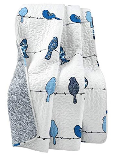 Lush Decor Rowley Birds Reversible Throw Blanket 50 W x 60 L Navy Throw Blankets for Bed Couch Blanket Farmhouse Throw Blanket for Couch