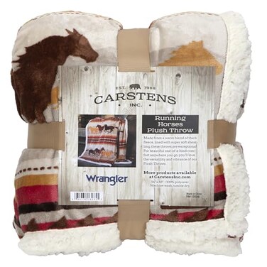 Carstens Inc Wrangler Running Horse Country Sherpa Fleece Throw Blanket Brown One Size