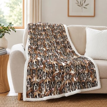 BlessLiving Boxer Brown Throw Blanket with Dense Dog Patterns Sherpa Fleece Blanket Couch Bed Soft Cozy Warm Pet Blankets for Puppy Lovers Cute Animal Print Gift 60x80 Inches