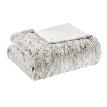 Madison Park Zuri Soft Plush Luxury Oversized Faux Fur Throw Animal Stripes Design Faux Mink On The Reverse Modern All Seasons Blanket for Bed Sofa Couch Office Snow Leopard 60x70