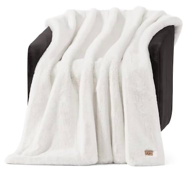 UGG Euphoria Faux Fur Throw Blanket Warm Fluffy for Couch or Bed Luxury Bedroom Decor Blankets Machine Washable 50inch x 70inch White Snow