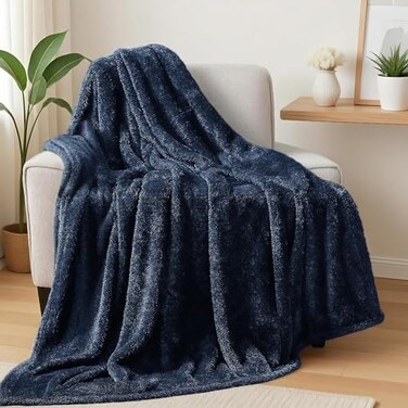 Exclusivo Mezcla Plush Fuzzy Fleece Throw Blanket Extra Large Super Soft Fluffy and Warm Blankets for Couch Bed All Season Navy Blue 50x70 inches
