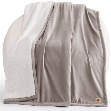 UGG Bliss Throw Blanket Plush Soft Fleece Fluffy Blankets for Bed or Couch Oversized Warm Reversible Machine Washable Medium Weight Home Decor Giftable Throw 50inch x 70inch Oyster Brown