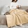 THREAD SPREAD Organic GOTS Cotton Blanket FullQueen 350 GSM Antistatic Fuzzy Soft Lightweight Sofa Camping Travel Perfect Herringbone All Seasons Throw Beige Trendy Tote Bag