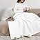 THREAD SPREAD Organic GOTS Cotton Blanket FullQueen 350 GSM Antistatic Fuzzy Soft Lightweight Sofa Camping Travel Perfect Herringbone All Seasons Throw White with Free Tote Bag
