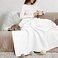 THREAD SPREAD Organic GOTS Cotton Blanket FullQueen 350 GSM Antistatic Fuzzy Soft Lightweight Sofa Camping Travel Perfect Herringbone All Seasons Throw White with Free Tote Bag