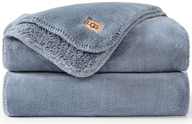 UGG Whitecap Fleece Throw Blanket Plush Cozy Throw for Couch or Bed Luxury Home Decor for Living Room Ultra Soft Blankets Machine Washable 50inch x 70inch Denim Blue