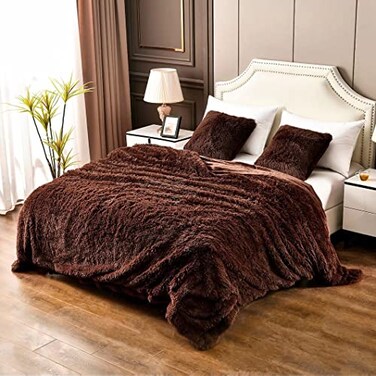 YUSOKI Brown King Faux Fur Winter Blanket2 Layers90x104Without Pillows Big Soft Plush Fuzzy Large Warm Fluffy Blanket for Bed