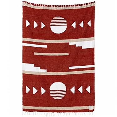 Laguna Beach Maroon and Tan Mexican Blanket by Textile Co Beach Yoga Camping or Decorative Throw Blanket Traditional Handmade Serape Brick Sol