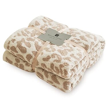 MH MYLUNE HOME Large Soft Micro Plush Leopard Blanket 71x78 inches Khaki Warm Reversible Cheetah Blanket Leopard Pattern Throw for Couch Bed Sofa