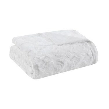 Madison Park Zuri Soft Plush Luxury Oversized Faux Fur Throw Animal Stripes Design Faux Mink On The Reverse Modern All Seasons Blanket for Bed Sofa Couch Office White 60x70
