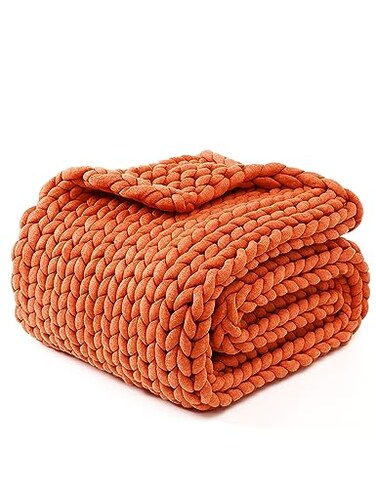 YnM Chunky Throw Blanket MediumWeight Hand Knitted Skin Friendly Ventilated and Breathable Machine Washable Home Dcor Piece for Couch Sofa and Bed Exotic Orange 40x50 Inch