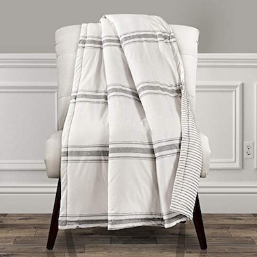 Lush Decor Farmhouse Stripe Reversible Throw Single 50 W x 60 L Gray Throw Blanket For Bed Soft Blanket Couch Throw Rustic Farmhouse Decor