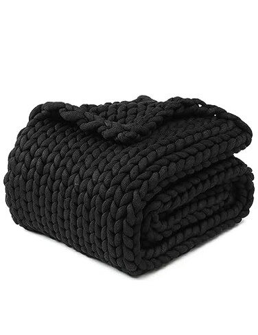 YnM Chunky Throw Blanket MediumWeight Hand Knitted Skin Friendly Ventilated and Breathable Machine Washable Home Dcor Piece for Couch Sofa and Bed Black 40x50 Inch