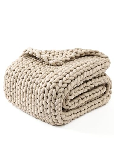 YnM Chunky Throw Blanket MediumWeight Hand Knitted Skin Friendly Ventilated and Breathable Machine Washable Home Dcor Piece for Couch Sofa and Bed Beige 40x50 Inch
