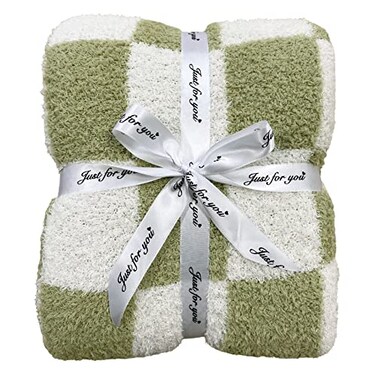 GY Ultra Soft Checkered Blanket Cozy Buffalo Check Throw Fluffy Knitted Reversible Throw Blanket Lightweight Fleece Checkerboard Grid Blanket for Sofa Couch Bed Travel Sage Green 51x63