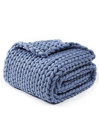 YnM Chunky Throw Blanket MediumWeight Hand Knitted Skin Friendly Ventilated and Breathable Machine Washable Home Dcor Piece for Couch Sofa and Bed Cerulean Blue 50x70 Inch