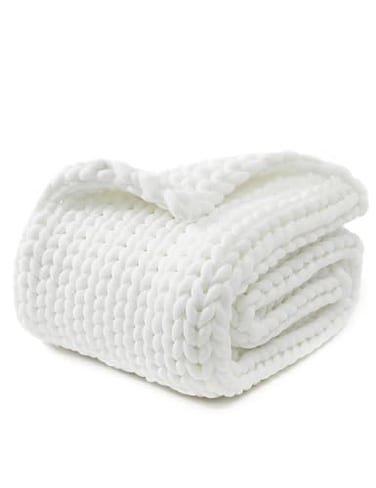 YnM Chunky Throw Blanket MediumWeight Hand Knitted Skin Friendly Ventilated and Breathable Machine Washable Home Dcor Piece for Couch Sofa and Bed White 50x70 Inch