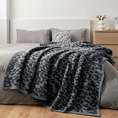 MH MYLUNE HOME Large Soft Micro Plush Leopard Blanket 71x78 inch Dark Blue Charcoal Grey Warm Reversible Cheetah Blanket Leopard Pattern Throw for Sofa Couch Bed