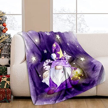 JOOCAR Flannel Bed Blanket Cartoon Sleepy Gnome Purple CozySoft Plush Blankets for Bed Couch Living Room Sofa Chair 60x80 Inch