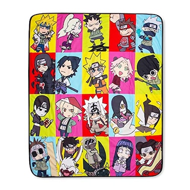JUST FUNKY Naruto Shippuden Character Collage Fleece Throw Blanket with Sherpa Backing Plush Soft Cover for Sofa and Bed