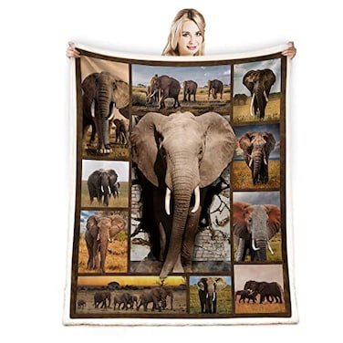 Juirnost Elephant Blanket for Women Men Wild Animal Lover Gifts Soft Plush Reversible Throw for Couch Bed Sofa Travelling Camping 50 x 60