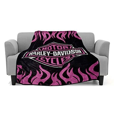 Elegant Comfort Ultra Soft FullQueen Throw Blanket Reversible Flannel Cozy and Plush All Season Lightweight Decorative Blanket Harley Davidson Pink