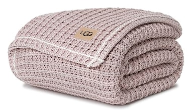 UGG Luna Knit Blanket Throw Cotton Chunky Soft Throw for Couch or Bed Cozy Warm Waffle Giftable Lightweight Blanket for Living Room Bedroom or Dorm Machine Washable 50inch x 70inch Quartz Pink