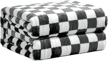 FY FIBER HOUSE Black and White Checkered Throw Blanket for Couch Soft Cozy Checker Blankets 50x60