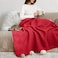 THREAD SPREAD Organic GOTS Cotton Blanket KingCal King 350GSM Oversized Antistatic Fuzzy Soft Sofa Camping Travel Luxurious Herringbone AllSeason Throw Red Free Chic Tote Bag
