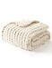 YnM Chunky Throw Blanket Hand Knitted with Chenille Yarn Skin Friendly Ventilated and Breathable Machine Washable Home Dcor Piece for Couch Sofa and Bed Butter Cream 50x60 Inch