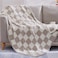 WRENSONGE Checkered Throw Blanket Taupe Soft Cozy Fluffy Warm Hand Made Throw Blankets for Couch Sofa Chair Bed Camping Picnic Travel Lightweight Bed Blanket 6080