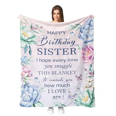 Fouca Sister Birthday Gifts Happy Birthday Gift for Sister from Brother Sister Throw Blanket 60 x 50