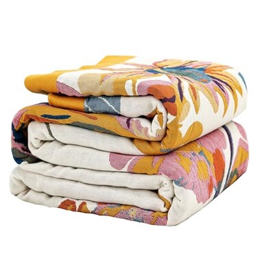 VANJOROY Boho Large Throw Blanket for Bed Couch 100 Organic Cotton Soft Queen ThrowFloral Butterfly Decor Fall Blanket for Sofa Quilt and Gift 80 x 90Beige