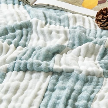 EMME Cooling Muslin Blanket for Adults Checkered Lightweight Summer Cotton Throw Blankets of Rayon Derived from Bamboo for Hot Sleepers Ultra Soft Breathable Gauze