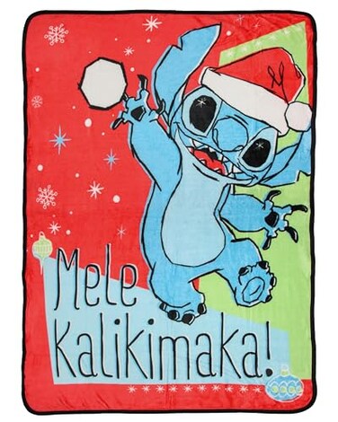 Northwest Disney Lilo and Stitch Mele Kalikimaka Holiday Throw Blanket 46 x 60 Cozy Soft Fleece Throw Blanket for Bed Couch