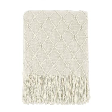 BOURINA Beige Throw Blanket 50x60 Inches Throw Textured Solid Soft Sofa Couch Decorative Knit Blanket