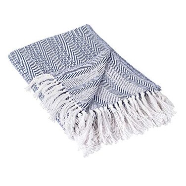 DII Herringbone Striped Collection Cotton Throw Blanket 50x60 Nautical Blue