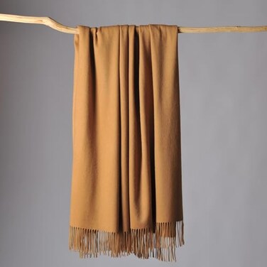 CUDDLE DREAMS Premium Cashmere Throw Blanket with Fringe Luxuriously Soft Camel