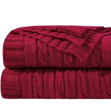 NTBAY 100 Pure Cotton Cable Knit Throw Blanket Super Soft Warm 51x67 Knitted Throw Blanket for Couch Sofa Chair Bed Extra Cozy Machine Washable Comfortable Home Decor Red